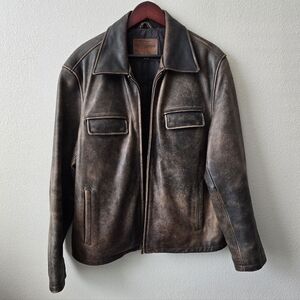 GUESS Leather Jacket 1981 COLLECTION Distrsessed Leather Men's Large